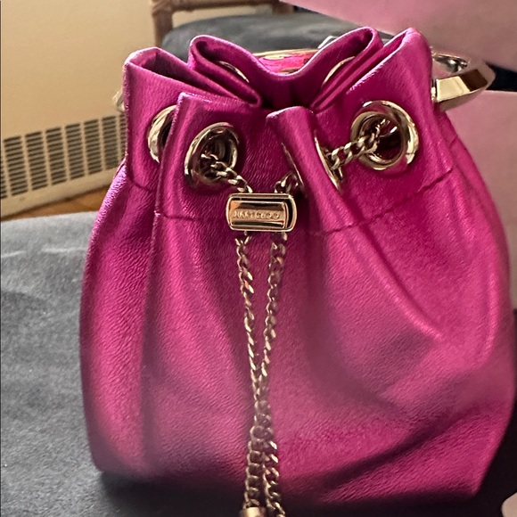 Jimmy Choo Fuchsia Metallic Mini Drawstring Bucket Bag - Picture 8 of 9